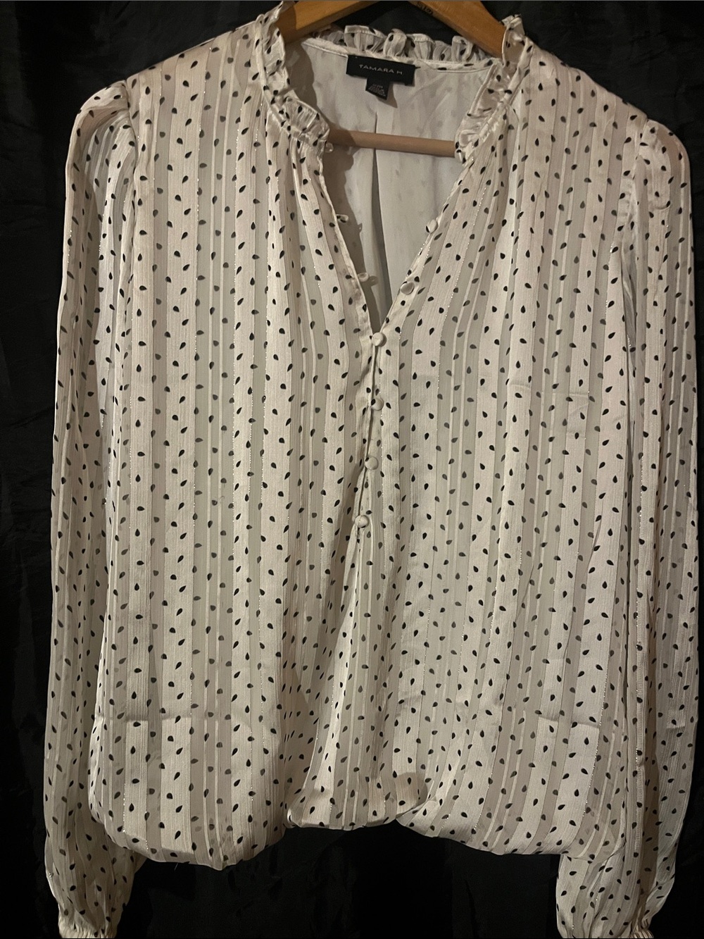 Cream Polka Dot Ruffle-Neck Blouse